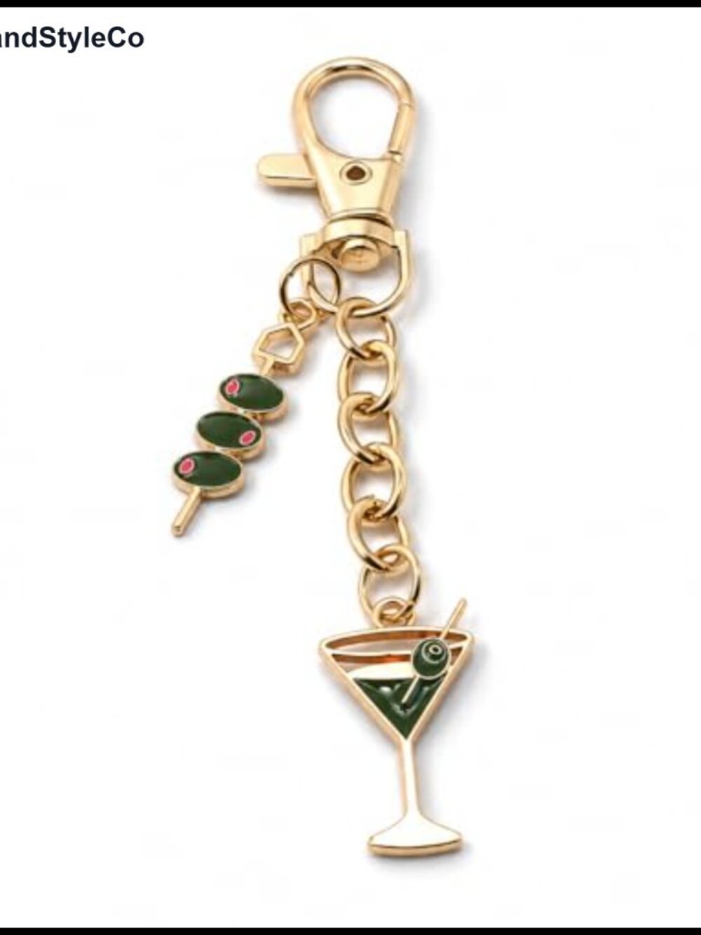 Vintage Gold Tone Martini Glass Charm Keychain Cocktail Purse Bag Charm